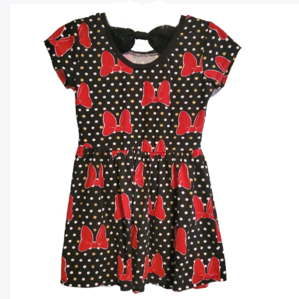 Disney Minnie Mouse Girls ❤️ Red Golden Black Polka dot Dress with Bow Size 6-8